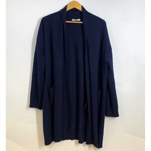 Vince Women Navy Blue Long Open Front Knit Cardigan Sweater